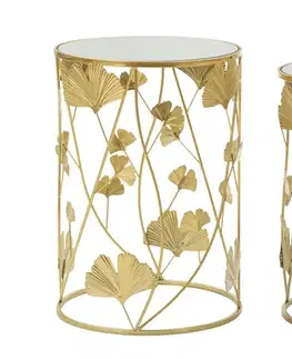 Estila Designová glamour sada příručních kulatých stolků Natura Elegante se zrcadlovou deskou a zlatou florální konstrukcí 55 cm