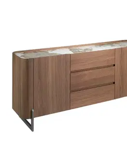 Estila Luxusní moderní hnědý příborník Vita Naturale se dvěma dvířky a třemi zásuvkami se světlou mramorovou vrchní deskou 180 cm