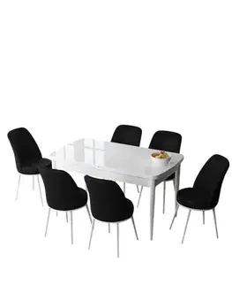 Extendable Dining Table & Chairs Set (7 Pieces) Zen - White, Black