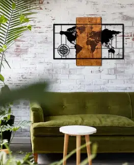Dekorativní dřevěný doplněk na zeď World Map With Compass