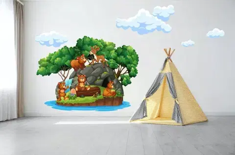Úžasná dětská nálepka na zeď roztomilá rodinka medvídků 100 x 200 cm