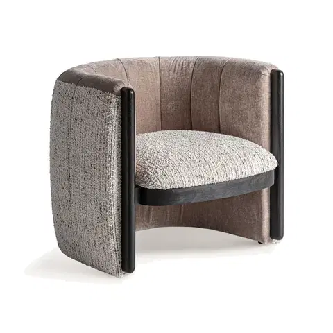 Estila Luxusní retro oblé čalouněné prošívané křeslo Paresol se starorůžovým a bílo šedým potahem s dřevěným hnědým dekorem 76 cm