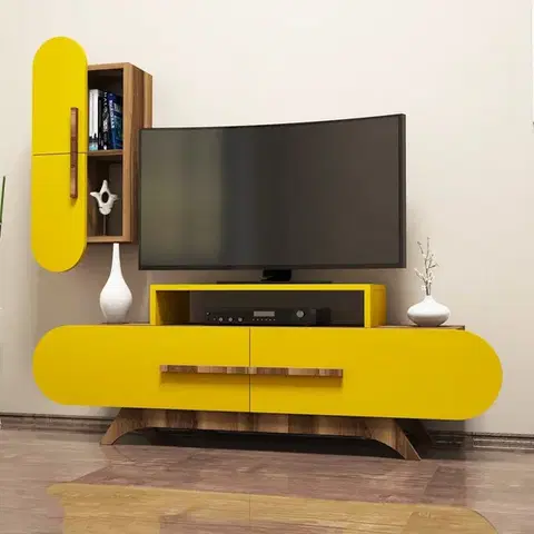 TV stěna / Sestava pod TV Rose S - Walnut, Yellow