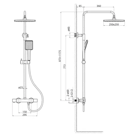 SAPHO Sprchový sloup s termostatickou baterií, chrom KJ139