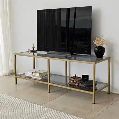 TV stolek Basic - Dark Grey, Gold