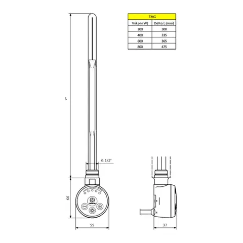 AQUALINE Topná tyč s termostatem, 400 W, bílá mat TMG301