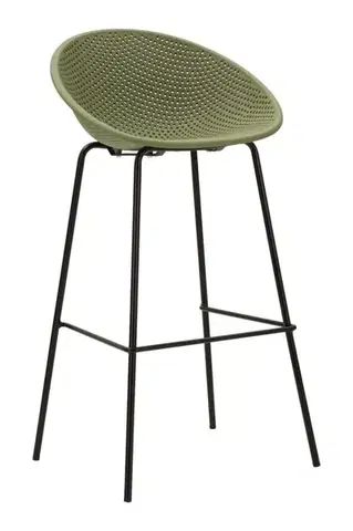 Estila Moderní designová barová židle Isola s kulatou sedací částí s perforovaným vzorem v zelené barvě 98 cm