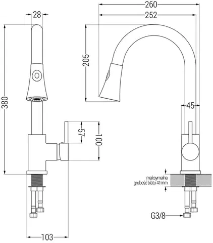 MEXEN Elia dřezová baterie, chrom 670101-00