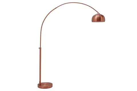 Estila Designová moderní měděná stojící polohovatelná lampa Big Bow z kovu s kulatým stínítkem s perforací se zaoblenou nohou 210 cm