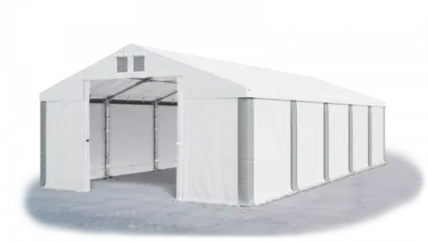 Skladový stan 5x10x2,5m střecha PVC 560g/m2 boky PVC 500g/m2 konstrukce ZIMA PLUS Bílá Bílá Šedá