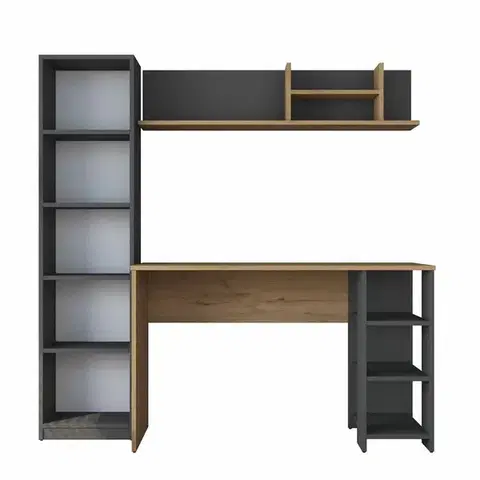 Pracovní stůl s knihovnou Hado Walnut and Anthracite