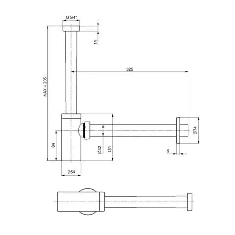SAPHO KING umyvadlový sifon 5/4", odpad 32, ABS/černá mat 9595PR25K9