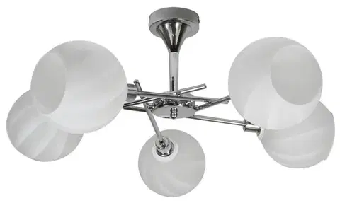 Elegantní, moderní pětiramenná stropní lampa chromovaná s bílým Raulem