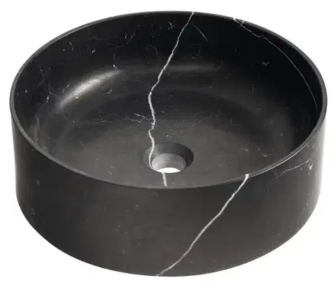 SAPHO BLOK kamenné umyvadlo na desku, Ø 40cm, matný černý Marquin 2401-52