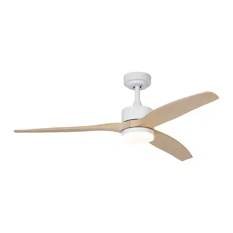 Stropní ventilátor bílý s dřevěným potiskem 132 cm vč. LED stmívatelný s dálkovým ovládáním - Joly
