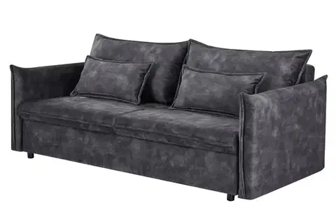 Estila Moderní sametová tmavě šedá rozkládací sedačce Heaven pro tři osoby s polštáři a úložným prostorem 215 cm