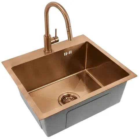 REA Ocelový dřez Leo 50 BRUSH COPPER bez kuchyňské baterie ZLE-06015