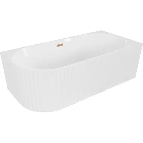 MEXEN/S Gia volně stojící rohová vana reliéf pravá 150 x 75, bílá lesk, sifon a přepad měď kartáčovaná 52701507500P-65