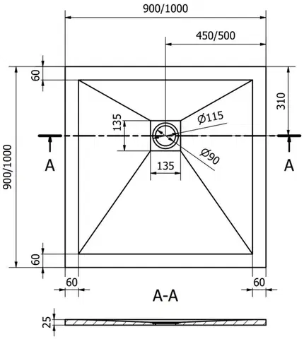 MEXEN Stone+ Sprchová vanička čtvercová 100x100, bílá 44101010