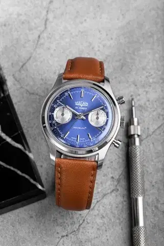 Vulcain Chronograph 70's - Blue - Brown Plain