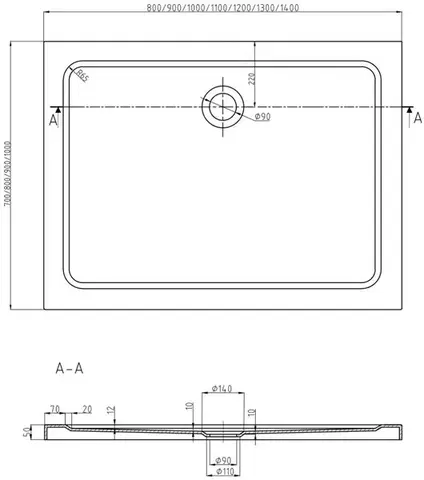 MEXEN/S Flat sprchová vanička obdélníková slim 140 x 100, bílá + zlatý sifon 40101014G