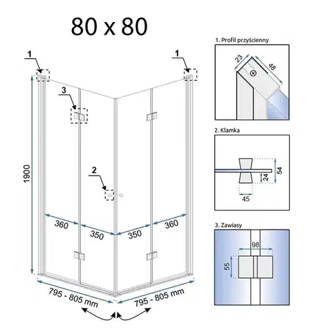 REA/S Skládací sprchový kout FOLD N2 80x80 KPL-K7443