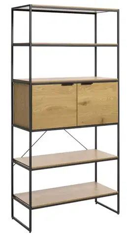 Estila Regál Holstebro, dub/černý kov, 190 cm