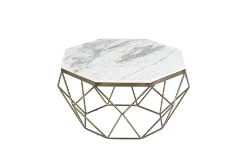 Estila Art-deco stylový konferenční stolek Adamantino s bílou mramorovou deskou a bronzovou konstrukcí ve tvaru diamantu 69cm