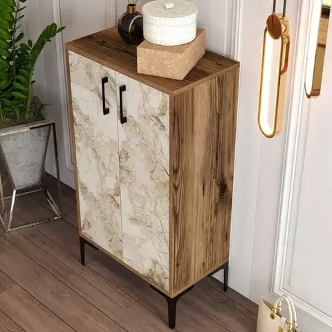 Botník Prag Walnut and White Marble