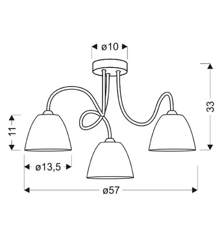 Chromová stropní lampa, skleněné stínidlo, 3x40W, E14, Elf