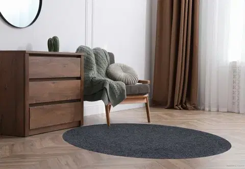 Vopi, Kusový koberec Color Shaggy šedý kruh, 100x100 (průměr) kruh, šedá, kancelář