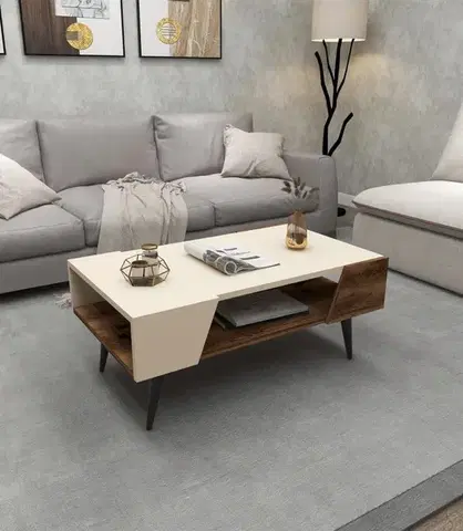 Konferenční stolek Aren - Beige, Light Walnut