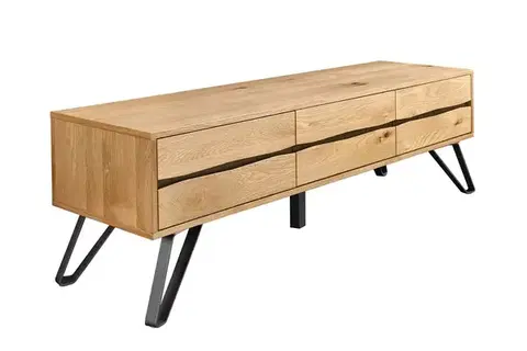 Estila Moderní designový TV stolek Andala se třemi dvířky ve světlém hnědém dubovém provedení s černými detaily 160 cm