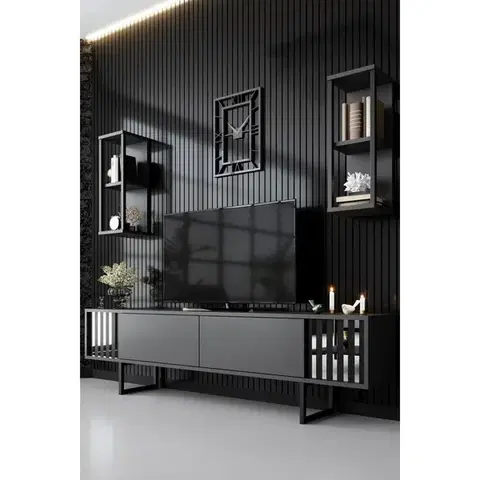 Televizní stolek s policemi Chrome Anthracite and Black
