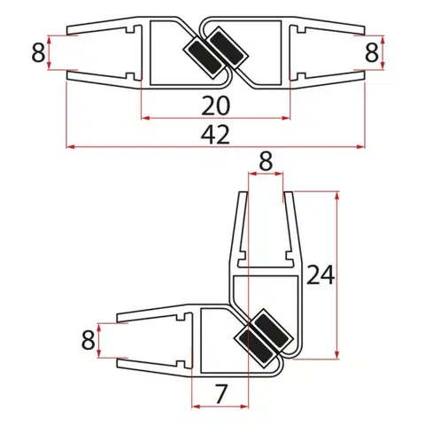 POLYSAN Magnetické těsnění 45° 8/8 skla MAG01-8