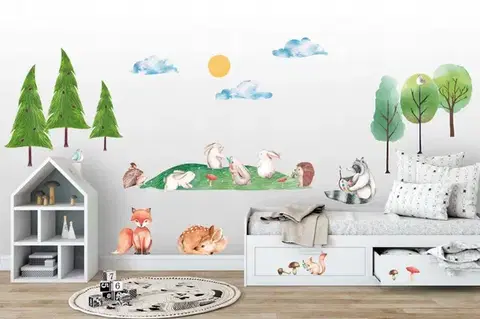 Roztomilá dětská nálepka na zeď se zvířátky v přírodě XXL