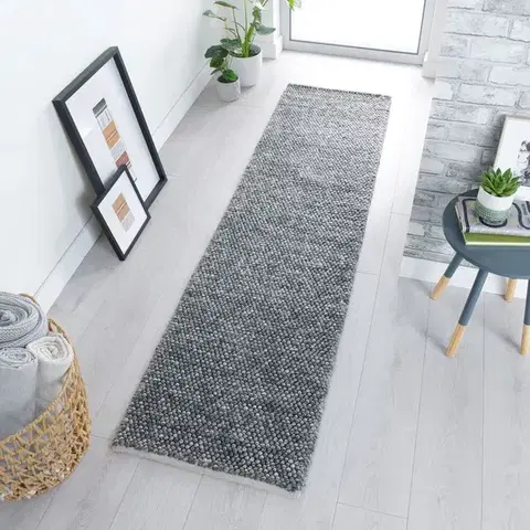 Flair Rugs, Ručně tkaný běhoun Minerals Dark Grey, 60x230, šedá, chodba / předsíň