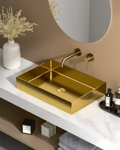 Umyvadlo na desku ve zlaté barvě SAT Aurum 55x38 cm bez přepadu SATAUR5538BG SATAUR5538BG
