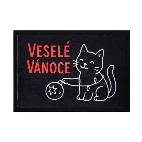 Mercury Flooring, Rohožka Veselé Vánoce s kočkou 40x60 cm, 40x60, černá