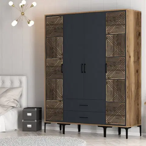 Šatní skříň Kumsal PTP - Walnut, Anthracite