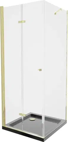 MEXEN/S Lima sprchový kout zalamovací dveře 80 x 80, transparent, zlatý + Flat černá vanička se sifonem 856-080-080-50-00-4070G