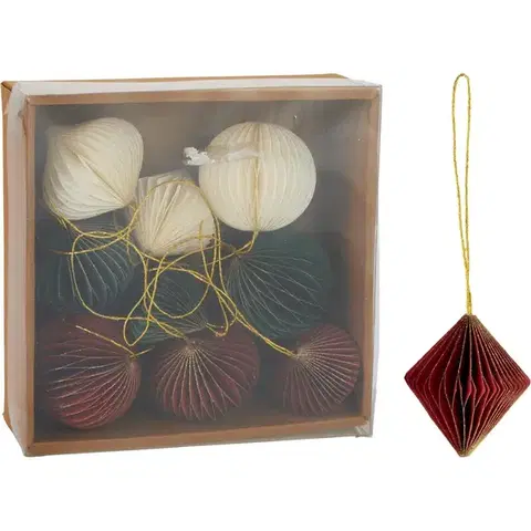 Sada 9 ks vánočních ozdob Ornaments, červená-zelená-bílá, 6 cm, honeycomb
