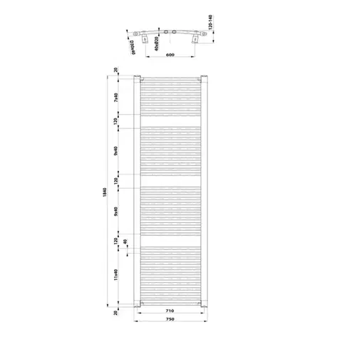 AQUALINE ORBIT otopné těleso s bočním připojením 750x1850 bílá ILO87T
