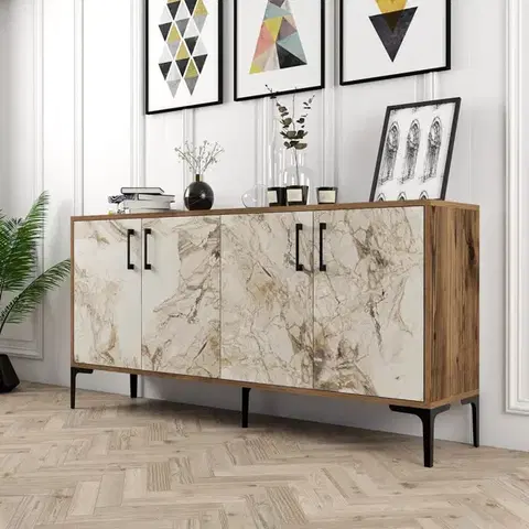 Konzolový stolek Kiev 160 - Walnut, White Marble