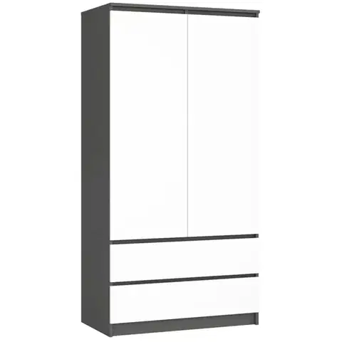 Ak furniture Šatní skříň CLP S 90 cm 2 dveře 2 zásuvky grafitově šedá/bílá