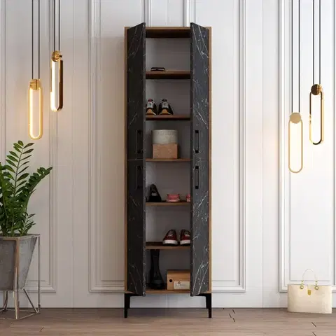 Botník Berlin A - Walnut, Black Marble