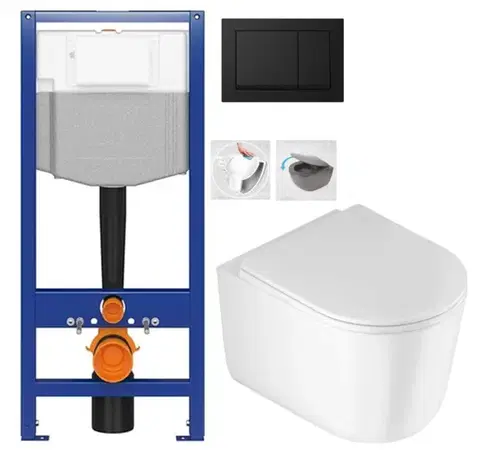 CERSANIT předstěnový instalační systém s černým tlačítkem K97-0574 + WC DEANTE Jasmin se sedátkem RIMLESS /VÍROVÉ SPLACH/ K97-526 0574 JA1