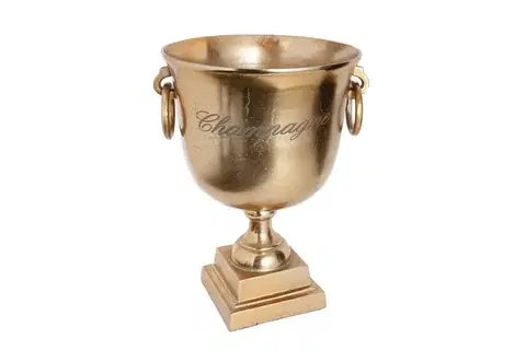 Estila Glamour zlatá nádoba Champagne Royal na šampaňské s úchytkami a čtvercovou podstavou se zdobením 40 cm