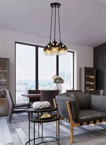 Závěsná lampa Nubia černá 3x60W E27 zlaté stínidlo