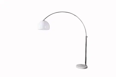 Estila Designová polohovatelná oblouková moderní kovová stříbrná stojací lampa Big Bow s bílým akrylovým kulatým stínítkem 205 cm